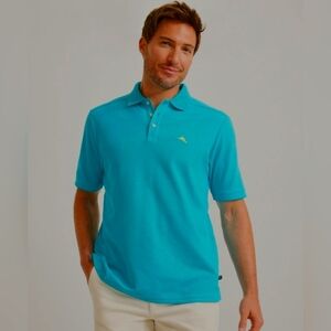 Tommy Bahama Emfielder IslandZone Polo Supima Cotton Pool Party Blue Size Large​